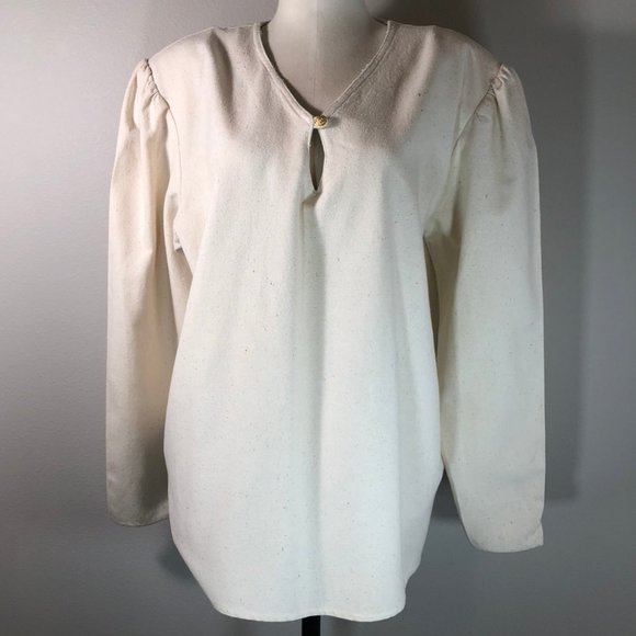 Vintage 100% Natural Woven Silk Puff-Sleeve Top
